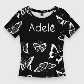 Женская футболка 3D Slim с принтом Адель летящие бабочки в Петрозаводске,  |  | adele | adele adkins | logo | адель | адель эдкинс | британская певица | лого | логотип | музыка | певица