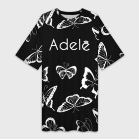 Платье-футболка 3D с принтом Адель летящие бабочки в Петрозаводске,  |  | adele | adele adkins | logo | адель | адель эдкинс | британская певица | лого | логотип | музыка | певица