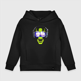 Детское худи Oversize хлопок с принтом Neon skull   music lover в Петрозаводске, френч-терри — 70% хлопок, 30% полиэстер. Мягкий теплый начес внутри —100% хлопок | боковые карманы, эластичные манжеты и нижняя кромка, капюшон на магнитной кнопке | Тематика изображения на принте: headphones | hype | jaw | music | music lover | neon | skull | teeth | зубы | меломан | музыка | наушники | неон | пасть | хайп | череп