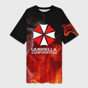 Платье-футболка 3D с принтом Umbrella Corporation пламя в Петрозаводске,  |  | corp | corporation | resident evil | umbrella | umbrella corporation | зомбиапокалипсис | зонт | игра