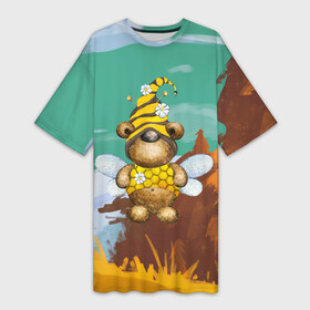Платье-футболка 3D с принтом Медвежонок  пчела в Петрозаводске,  |  | костюм пчелы | медведь | медвежонок | милый | плеча | пчелы
