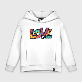 Детское худи Oversize хлопок с принтом Love pop art в Петрозаводске, френч-терри — 70% хлопок, 30% полиэстер. Мягкий теплый начес внутри —100% хлопок | боковые карманы, эластичные манжеты и нижняя кромка, капюшон на магнитной кнопке | Тематика изображения на принте: love | pop art | принты | узор | цветок