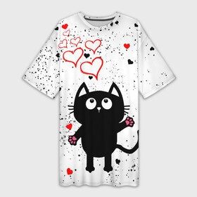 Платье-футболка 3D с принтом Влюблённый котик  Cat  Love в Петрозаводске,  |  | 14 февраля | cat | cats | i love you | love | второй половинке | день всех влюбленных | день святого валентина | для друга | для пары | котик | люблю | любовь | мой | надпись | о любви | подарок | семья | сердечки