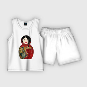 Детская пижама с шортами хлопок с принтом Красивая матрешка в Петрозаводске,  |  | Тематика изображения на принте: девушка | женщина | игрушка | красота | кукла | матрешка | народный | национальный | россия | русская | этнический | этно