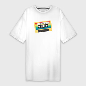 Платье-футболка хлопок с принтом Ретро кассета с радужным узором в Петрозаводске,  |  | 80s | summer | аудиокассета | винтаж | кассета | компакткассета | музыка | надпись | радуга | ретро