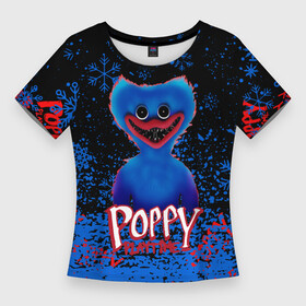 Женская футболка 3D Slim с принтом Poppy Playtime (хоррор) в Петрозаводске,  |  | huggy wuggy | poppy playtime | игра | кукла | монстр | плэйтайм | поппи плейтайм | хагги вагги | хоррор