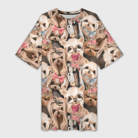 Платье-футболка 3D с принтом Паттерн йорки в Петрозаводске,  |  | выставка собак | декоративная собака | для питомников | заводчик йорков | йорк | йоркширский терьер | принт собака