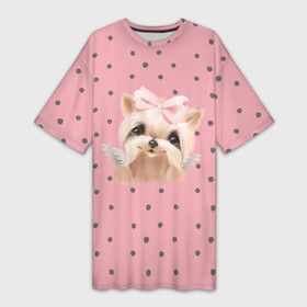Платье-футболка 3D с принтом Йорк с крылышками в Петрозаводске,  |  | атрибутика для выставок собак | выставка собак | декоративная собака | для питомников | йорк | йоркширский терьер | питомник собак