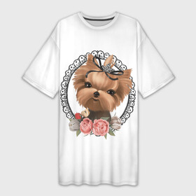 Платье-футболка 3D с принтом Йорк в рамке в Петрозаводске,  |  | декоративная собака | для выставок | йорк | йоркширский терьер | маленькая собака | питомник