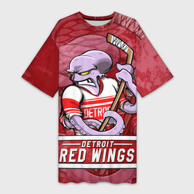 Платье-футболка 3D с принтом Детройт Ред Уингз, Detroit Red Wings Маскот в Петрозаводске,  |  | detroit | detroit red wings | hockey | nhl | red wings | usa | детройд | детройт | детройт ред уингз | маскот | нхл | ред уингз | спорт | сша | хоккей | шайба