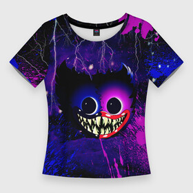 Женская футболка 3D Slim с принтом Хаги Ваги Ночное Небо в Петрозаводске,  |  | huggy monster run | wuggy | жесть | зубы | игра | небо | ночъ | ночь | снег | хоррор