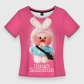 Женская футболка 3D Slim с принтом Duck Lalafan утёнок Лалафанфан в Петрозаводске,  |  | duck | korean | lalafanfan | rosy cheeks | soft | toy | игрушка | корейская | круглые очки | лалафан | лалафанфан | мягкая | розовые щёки | утка