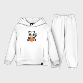 Детский костюм хлопок Oversize с принтом Cute Panda Eating Ramen в Петрозаводске,  |  | anime | food | kawaii | аниме | еда | звери | китай | лапша | милый | мимими | панда | рамен | япония