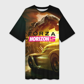 Платье-футболка 3D с принтом Forza Horizon 5  crazy race в Петрозаводске,  |  | arcade racing simulator | car | flies | forza horizon | frenzied race | logo | pc game | sports | suv | автомобиль | аркадный гоночный симулятор | бешеная гонка | внедорожник | компьютерная игра | летит | логотип | спортивный