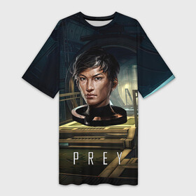 Платье-футболка 3D с принтом PREY game woman в Петрозаводске,  |  | horror | prey | space | космический корабль | космос | прей | прэй | страшная игра | ужастик | шутер