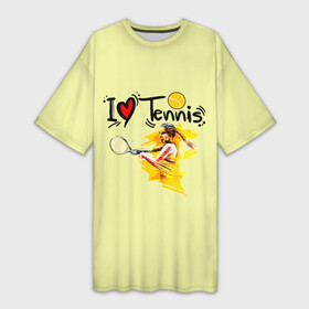 Платье-футболка 3D с принтом Я Люблю Tennis в Петрозаводске,  |  | tennis | корт | мячик | ракетки | спортсменка | теннис | теннисистка | я люблю теннис