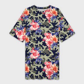 Платье-футболка 3D с принтом Military rose в Петрозаводске,  |  | милитари | паттерн | розы | текстура | узор | цветы