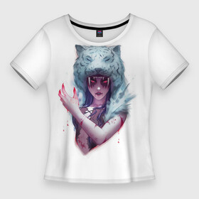 Женская футболка 3D Slim с принтом saber winter hunter в Петрозаводске,  |  | добыча | клык | охотница | тигр