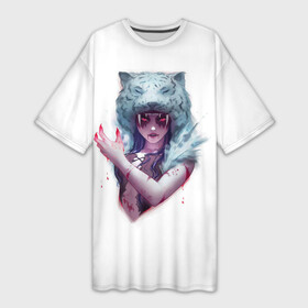 Платье-футболка 3D с принтом saber winter hunter в Петрозаводске,  |  | добыча | клык | охотница | тигр