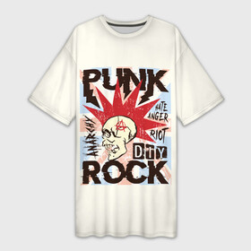 Платье-футболка 3D с принтом Punk Rock (Панк) в Петрозаводске,  |  | dead kennedys | exploited | fpg | punks not dead | анархия | гаражный рок | гитара | гражданская оборона | гранж | ирокез | король и шут | металл | музыка | наив | панк рок | пурген | рок музыка | рокер | рокнролл