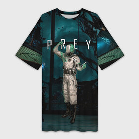 Платье-футболка 3D с принтом Ученный из игры Prey в Петрозаводске,  |  | horror | prey | space | космический корабль | космос | прей | прэй | страшная игра | ужастик | шутер