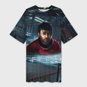 Платье-футболка 3D с принтом Prey art game в Петрозаводске,  |  | horror | prey | space | космический корабль | космос | прей | прэй | страшная игра | ужастик | шутер