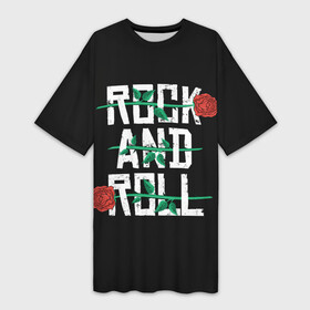 Платье-футболка 3D с принтом ROCK AND ROLL (розы) в Петрозаводске,  |  | Тематика изображения на принте: anarchy | garage rock | grunge | hard rock | heavy metal | metal | music | punk rock | punks not dead | rock music | rocker | rocknroll | thrash metal | анархия | гаражный рок | гитара | гранж | металл | музыка | панк рок | рок музыка | рок н ролл | рокер