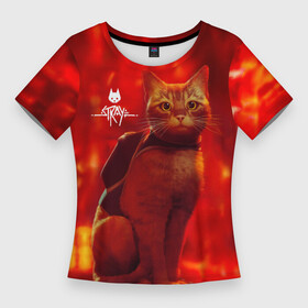 Женская футболка 3D Slim с принтом The Stray  Кот бродяга в огненных тонах в Петрозаводске,  |  | b 12 | cat | kitty | stray | б 12 | бродяга | бэ 12 | кот | стрей | стрэй
