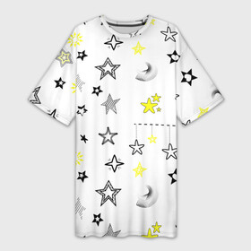 Платье-футболка 3D с принтом Звёздная тема в Петрозаводске,  |  | звезда | звездный | звездочки | звезды | здвездочка | минимализм | паттерн | рисунок | рукописный | фон