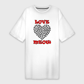 Платье-футболка хлопок с принтом LOVE MEOW в Петрозаводске,  |  | love | meow | любовь | мяу | сердце | следы