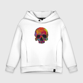 Детское худи Oversize хлопок с принтом Cool color skull в Петрозаводске, френч-терри — 70% хлопок, 30% полиэстер. Мягкий теплый начес внутри —100% хлопок | боковые карманы, эластичные манжеты и нижняя кромка, капюшон на магнитной кнопке | Тематика изображения на принте: color | hype | neon | skull | неон | хайп | цвет | череп