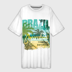 Платье-футболка 3D с принтом Тропический Рай Бразилии в Петрозаводске,  |  | beach | brazil | coconut | coconuts | hawaii | latinos | palm | recreation | rio de janeiro | sand | sea | south america | surfing | tropics | vacation | бали | бразилия | калифорния | кокосы | латинос | майами | море | отдых | отпуск | пальмы | песок | п