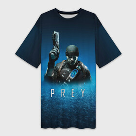 Платье-футболка 3D с принтом Prey 2 blue horror в Петрозаводске,  |  | horror | prey | space | космический корабль | космос | прей | прэй | страшная игра | ужастик | шутер