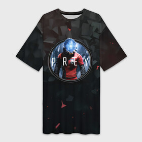 Платье-футболка 3D с принтом Black logo Prey в Петрозаводске,  |  | horror | prey | space | космический корабль | космос | прей | прэй | страшная игра | ужастик | шутер
