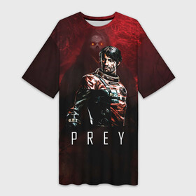 Платье-футболка 3D с принтом Prey Dark red в Петрозаводске,  |  | horror | prey | space | космический корабль | космос | прей | прэй | страшная игра | ужастик | шутер