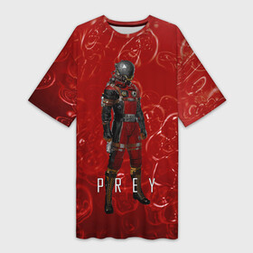 Платье-футболка 3D с принтом Prey blood horror в Петрозаводске,  |  | horror | prey | space | космический корабль | космос | прей | прэй | страшная игра | ужастик | шутер