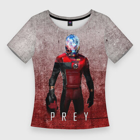 Женская футболка 3D Slim с принтом Prey Grey and blood в Петрозаводске,  |  | Тематика изображения на принте: horror | prey | space | космический корабль | космос | прей | прэй | страшная игра | ужастик | шутер