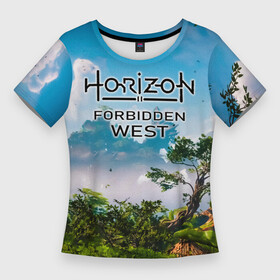 Женская футболка 3D Slim с принтом Horizon Forbidden West  Хоризон Запретный Запад в Петрозаводске,  |  | horizon | horizon forbidden west | horizon запретный запад | горизонт forbidden west | горизонт запретный запад | горизонт форбидден вест | хоризон | хоризон форбидден вест