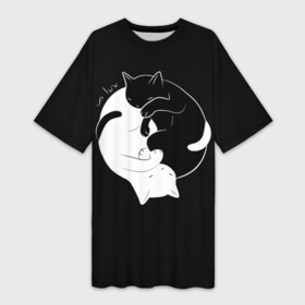 Платье-футболка 3D с принтом Бесконечная любовь  Endless kitty love в Петрозаводске,  |  | black | cats | dualism | endless | eternity | evil | good | infinity | kitty | love | white | yang | yin | белое | бесконечная | бесконечность | вечность | добро | дуализм | зло | инь | коты | кошки | любовь | черное | ян