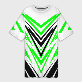 Платье-футболка 3D с принтом Абстрактная симметрия в Петрозаводске,  |  | абстакция | галка | движение | зеленый | неон | узоры | черный