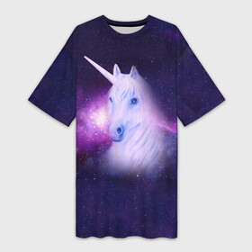 Платье-футболка 3D с принтом Space unicorn  Космический единорог в Петрозаводске,  |  | space | space unicorn | unicorn | вселенная | единорог | инрог | космический единорог | космос | мифическое существо | туманность