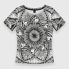 Женская футболка 3D Slim с принтом Мандала 2028 1 в Петрозаводске,  |  | black | mandala | monochrome | mork2028 | zenart | зенарт | монохромный | узор