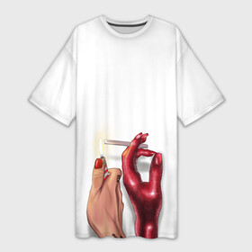 Платье-футболка 3D с принтом With your demon в Петрозаводске,  |  | nft | арт | девушкам | дьявол | иллюстрация | подросткам | прикольные картинки | эстетика