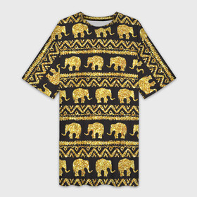 Платье-футболка 3D с принтом золотые слоны в Петрозаводске,  |  | gold | золото | золотой слон | паттерн | слоны | текстуры
