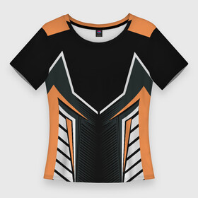 Женская футболка 3D Slim с принтом Техно стайл в Петрозаводске,  |  | crossfit | абстракция | белый | оранжевый | полосы | симметрия | техно