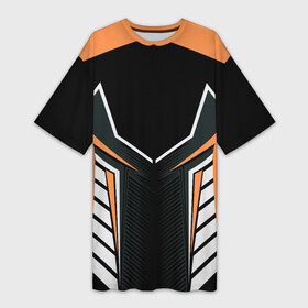 Платье-футболка 3D с принтом Техно стайл в Петрозаводске,  |  | crossfit | абстракция | белый | оранжевый | полосы | симметрия | техно