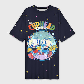 Платье-футболка 3D с принтом THE CUPHEAD SHOW  КАПХЕД ШОУ  Шоу Чашека в Петрозаводске,  |  | cuphead | netflix | star | звезда | звездочка | капхед | капхэд | кружек | магмен | нетфликс | чашек