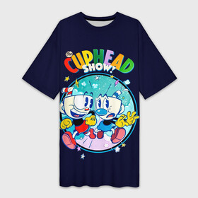 Платье-футболка 3D с принтом Cuphead Show  Шоу чашека в Петрозаводске,  |  | cuphead | cuphead show | капхед | капхед и магмен | капхед шоу | кружек | магмен | чашек | шоу капхед | шоу чашека | шоу чашечка | шоу чашка