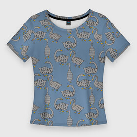 Женская футболка 3D Slim с принтом Графические гуси паттерн в Петрозаводске,  |  | водоплавающие | графика | графический | гусеобразные | гуси | охота | охотник | паттерн | природа | птицы | селезень | турист | утки