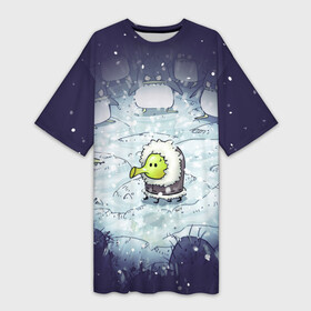 Платье-футболка 3D с принтом Doodle with angry penguins в Петрозаводске,  |  | doodle | doodle jump | game | jump | видеоигра | дудлик | игра | игры | каракуля | мобилка | мобильная игра | платформер